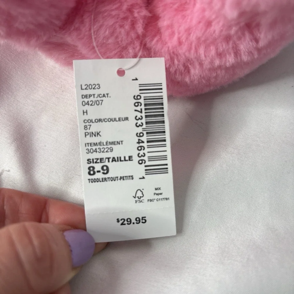 The Children's Place Girls Toddler‎ 8/9 Pink Faux Fur Teddy Bear Slippers NEW